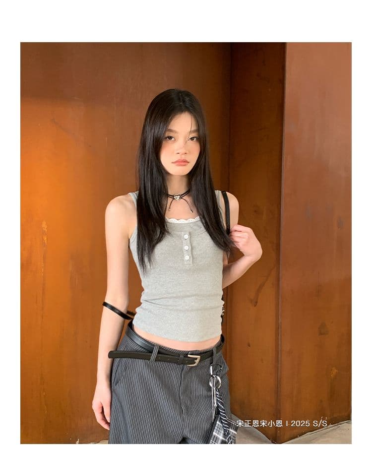 2 2 사람들 면 260 그램 레이스 측면 패치워크 단추 캐미솔 여름 새로운 페이크 레이어드 몸매 가꾸기 핫걸 상세 이미지 17