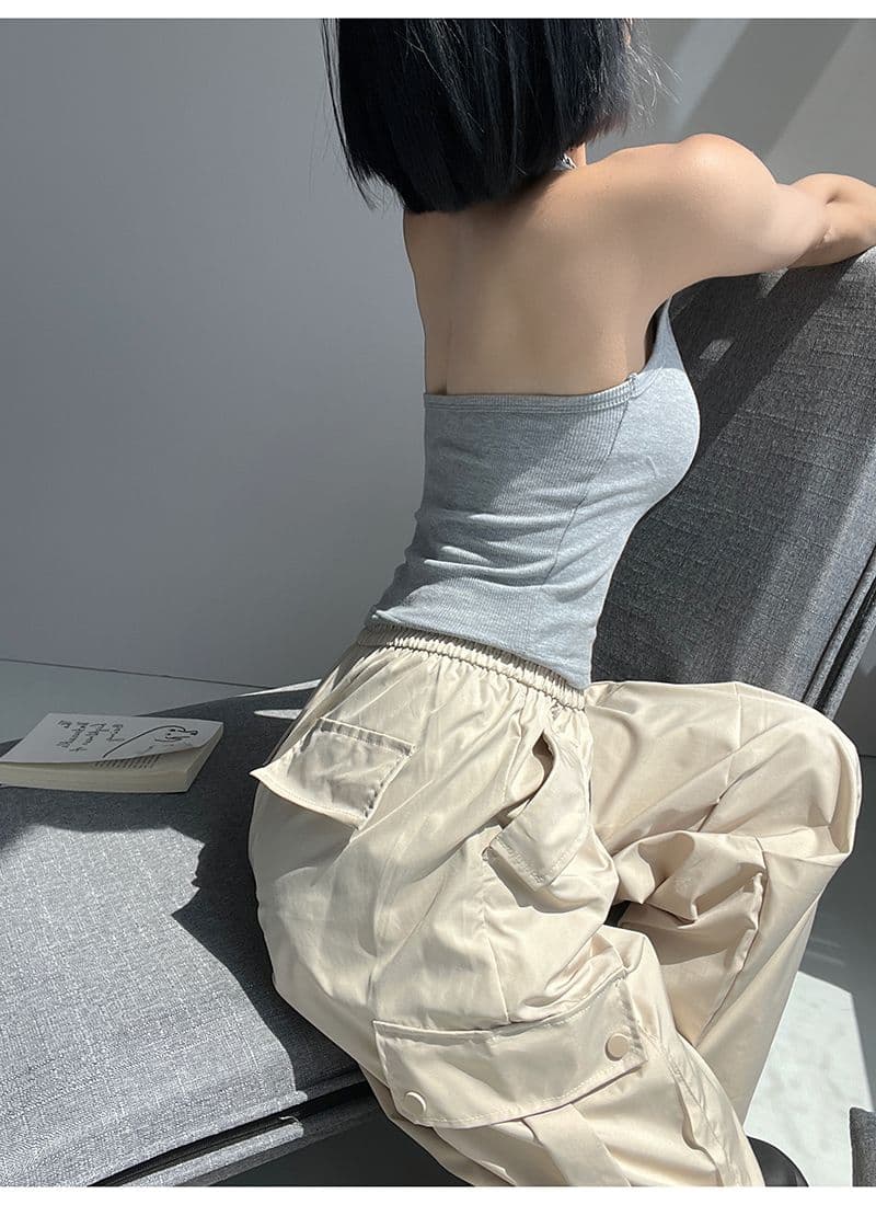 사람들 면 1 1 섹시함 행침 목 백리스 단추 작은 슬링 쇼트 스타일 조끼 여성 여름 민소매 인사이드 가져 가라. 외출용 맨위 상세 이미지 5