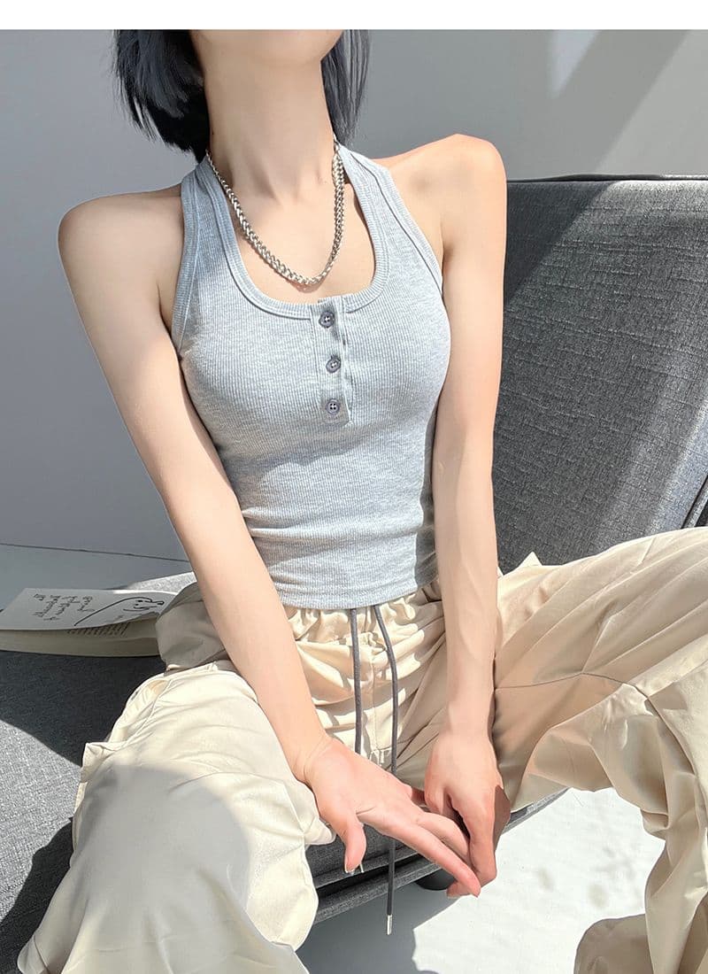 사람들 면 1 1 섹시함 행침 목 백리스 단추 작은 슬링 쇼트 스타일 조끼 여성 여름 민소매 인사이드 가져 가라. 외출용 맨위 상세 이미지 6