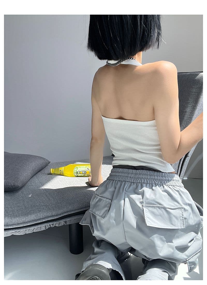 사람들 면 1 1 섹시함 행침 목 백리스 단추 작은 슬링 쇼트 스타일 조끼 여성 여름 민소매 인사이드 가져 가라. 외출용 맨위 상세 이미지 9