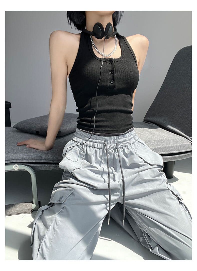 사람들 면 1 1 섹시함 행침 목 백리스 단추 작은 슬링 쇼트 스타일 조끼 여성 여름 민소매 인사이드 가져 가라. 외출용 맨위 상세 이미지 12