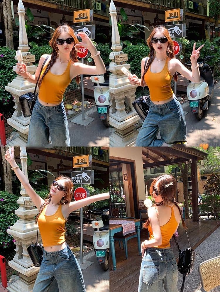 있음 선적 사람들 면 벨트 가슴 패드 황색 핫걸 행침 목 맨위 여성 여름 외출용 슬림해 보이는 캐미솔 벨트 가슴 패드 상세 이미지 11