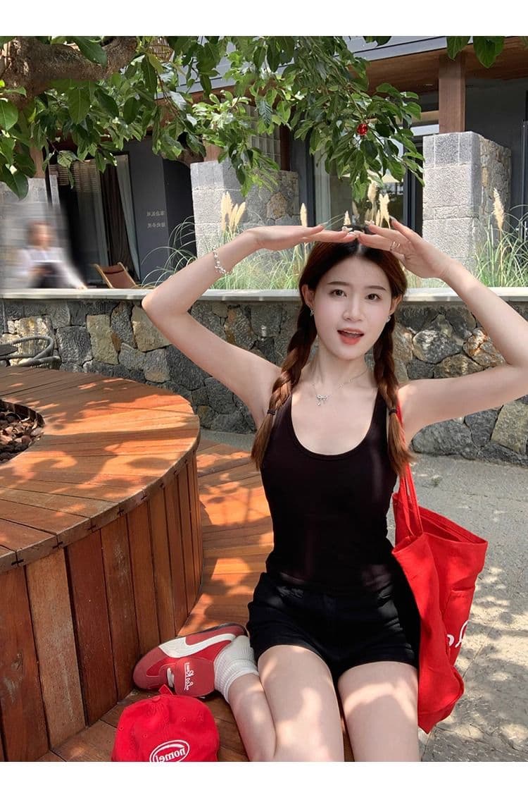 있음 선적 사람들 면 벨트 가슴 패드 황색 핫걸 행침 목 맨위 여성 여름 외출용 슬림해 보이는 캐미솔 벨트 가슴 패드 상세 이미지 24