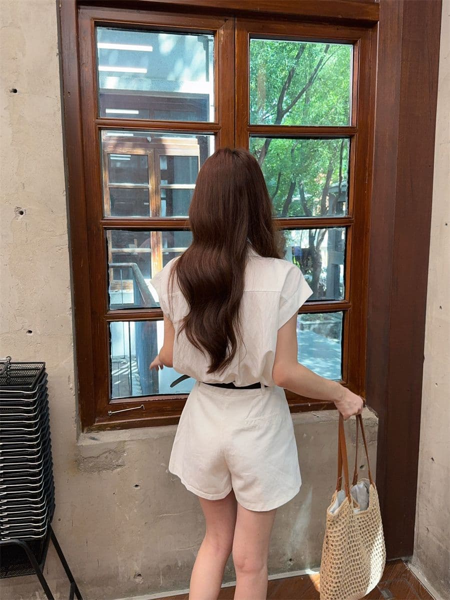 있음 선적 원본 것 패션 품격 화이트 민소매 여성 셔츠 여름 하이웨이스트 슬림해 보이는 캐주얼 맨위 상세 이미지 9