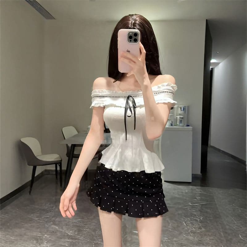 있음 선적 자카드 원단 순수한 욕망 바람 핫걸 오프숄더 민소매 티셔츠 여성 여름 슬림해 보이는 디자인 센스 맨위