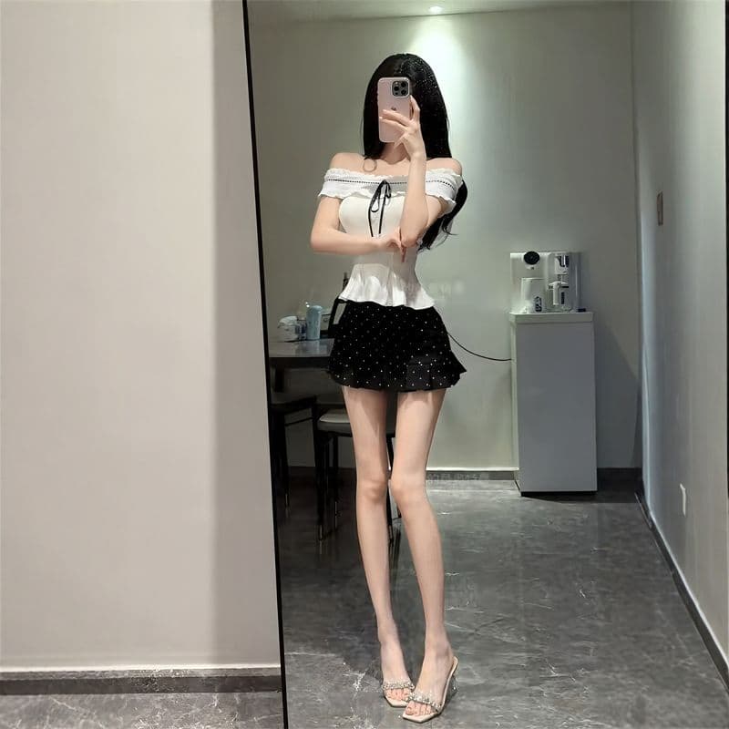 있음 선적 자카드 원단 순수한 욕망 바람 핫걸 오프숄더 민소매 티셔츠 여성 여름 슬림해 보이는 디자인 센스 맨위 상세 이미지 6