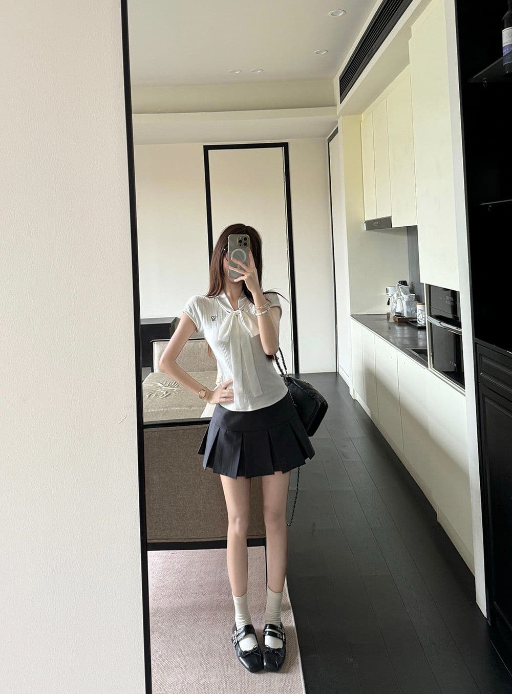 있음 선적 원본 것 나비 매듭 스트랩 화이트 나비 매듭 스트랩 꼬집기 허리 슬림해 보이는 반팔 티셔츠 여성 여름 상세 이미지 11