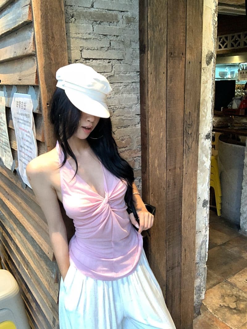 사람들 면 섹시한 아름다움 뒤로 황색 비틀림 행침 목 캐미솔 여름 몸매 가꾸기 민소매 외출용 순수한 욕망 바람 상세 이미지 3