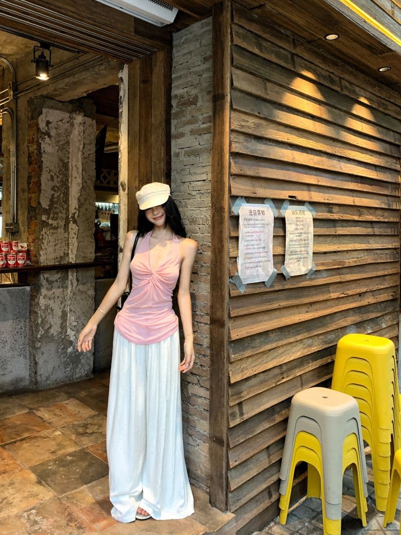 사람들 면 섹시한 아름다움 뒤로 황색 비틀림 행침 목 캐미솔 여름 몸매 가꾸기 민소매 외출용 순수한 욕망 바람 상세 이미지 7