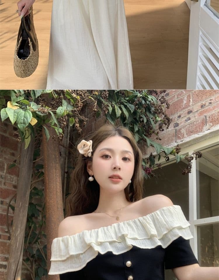 있음 선적 원본 것 빅 사이즈 여성 의류 마이크로 지방 소녀 착용 가져 가라. 여름 프랑스식 품격 오프숄더 티셔츠 상세 이미지 5