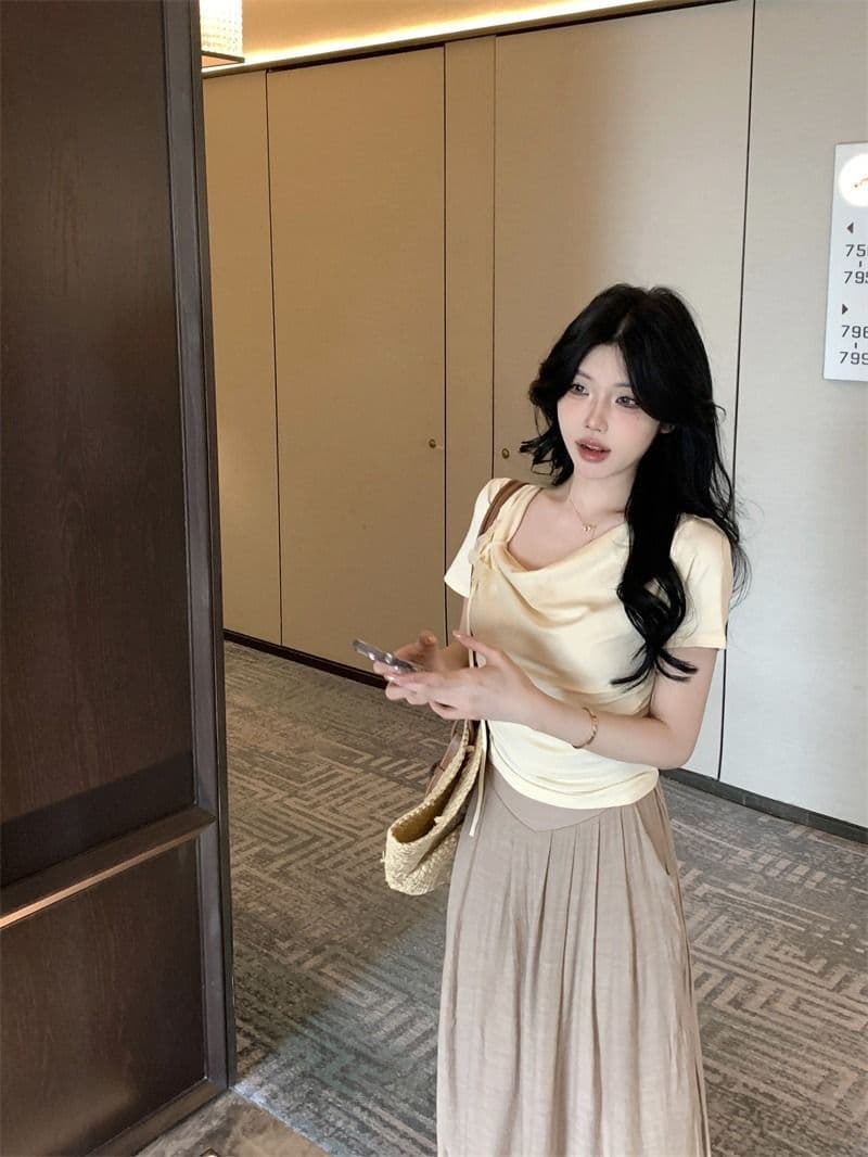 있음 선적 5 색상 와 사고 방식 한 부서 몸매 가꾸기 티셔츠 여성 여름 3 차원 나비 레이스업 흔들다 칼라 쇼트 스타일 맨위 상세 이미지 12