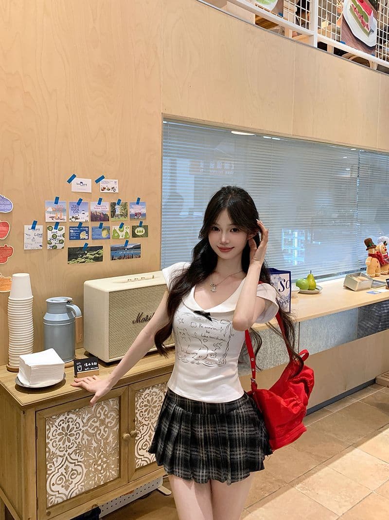 있음 선적 40 좋은 면 귀여운 새끼 고양이 긍정적 인 어깨 반팔 여성 여름 나비 매듭 달콤한 핫걸 쇼트 스타일 맨위 상세 이미지 13
