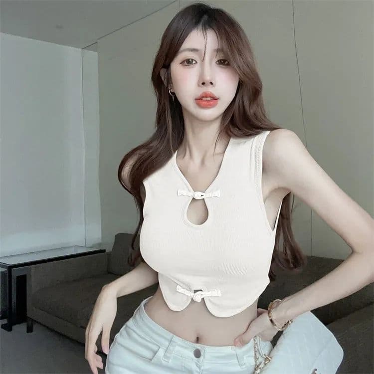 있음 선적 새로운 중식 맨위 슬립 작은 조끼 여성 여름 핫걸 홀로우 아웃 쇼트 스타일 섹시함 인사이드 가져 가라. 이슬 허리 상세 이미지 5