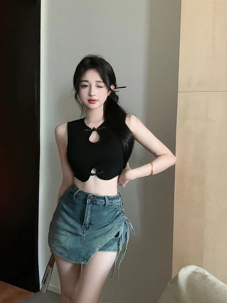 있음 선적 새로운 중식 맨위 슬립 작은 조끼 여성 여름 핫걸 홀로우 아웃 쇼트 스타일 섹시함 인사이드 가져 가라. 이슬 허리 상세 이미지 9