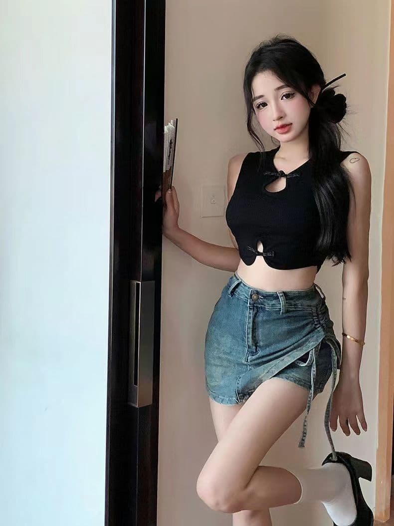 있음 선적 새로운 중식 맨위 슬립 작은 조끼 여성 여름 핫걸 홀로우 아웃 쇼트 스타일 섹시함 인사이드 가져 가라. 이슬 허리 상세 이미지 10
