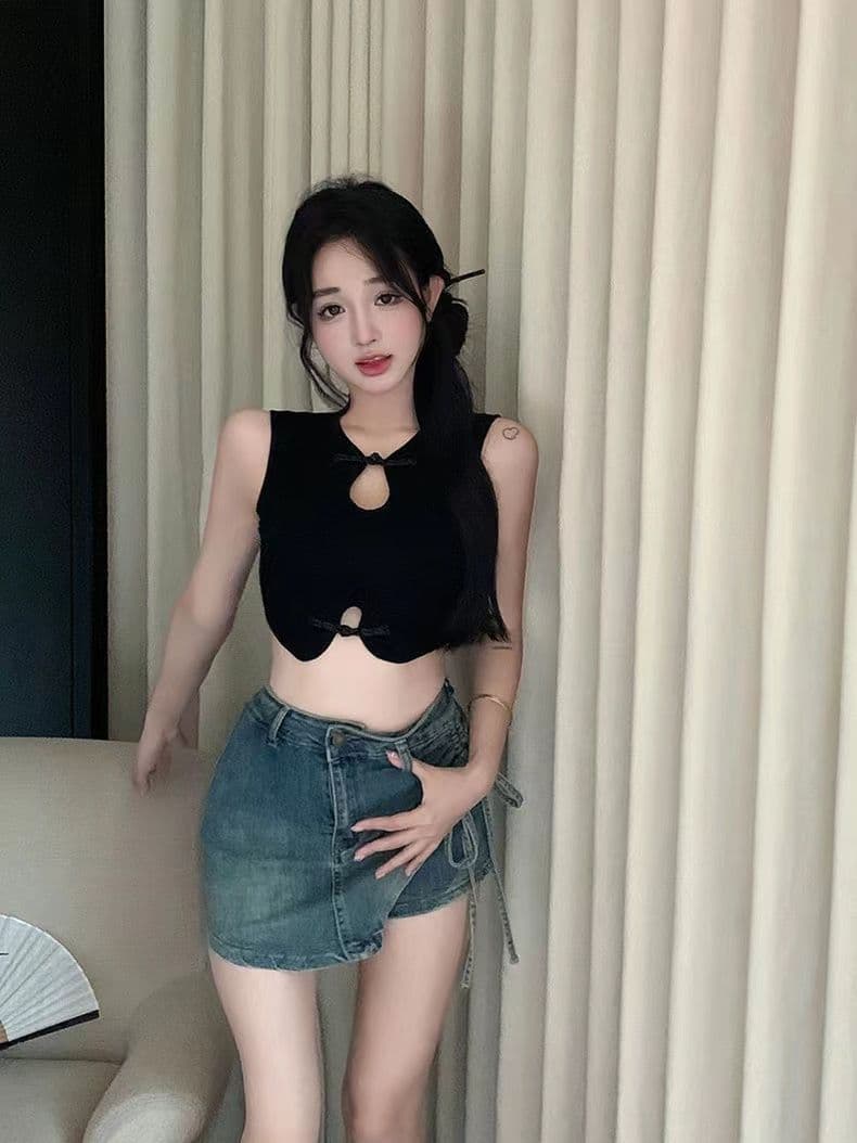 있음 선적 새로운 중식 맨위 슬립 작은 조끼 여성 여름 핫걸 홀로우 아웃 쇼트 스타일 섹시함 인사이드 가져 가라. 이슬 허리 상세 이미지 11
