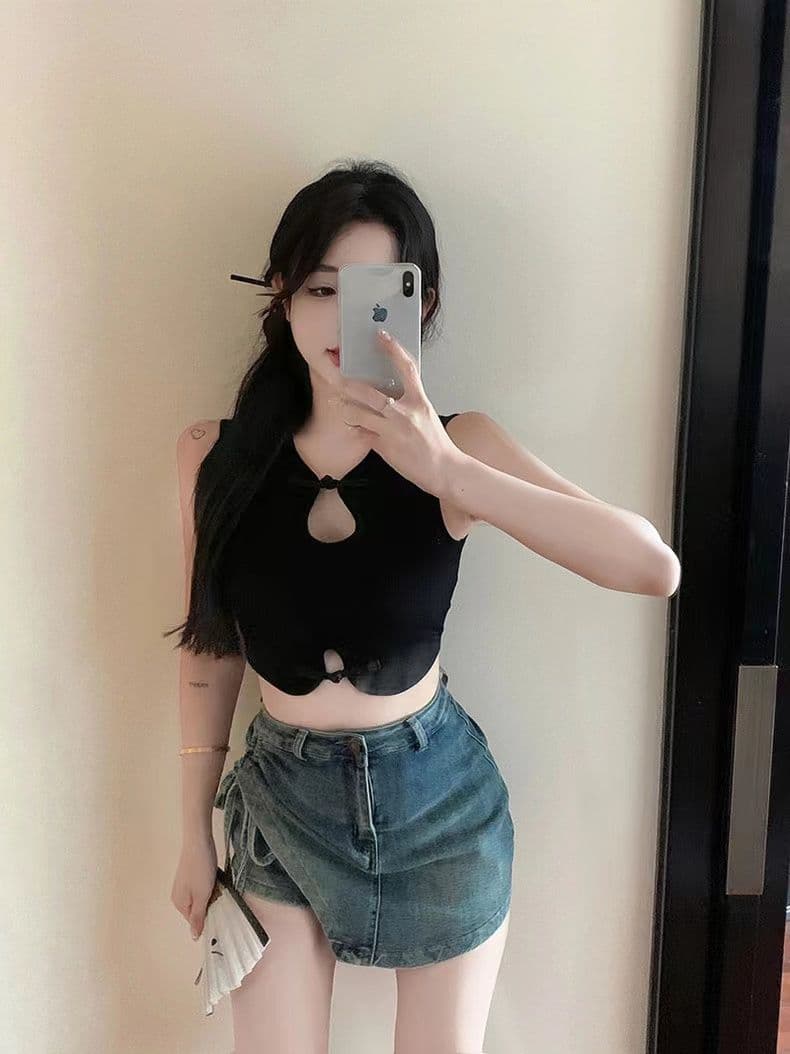 있음 선적 새로운 중식 맨위 슬립 작은 조끼 여성 여름 핫걸 홀로우 아웃 쇼트 스타일 섹시함 인사이드 가져 가라. 이슬 허리 상세 이미지 21