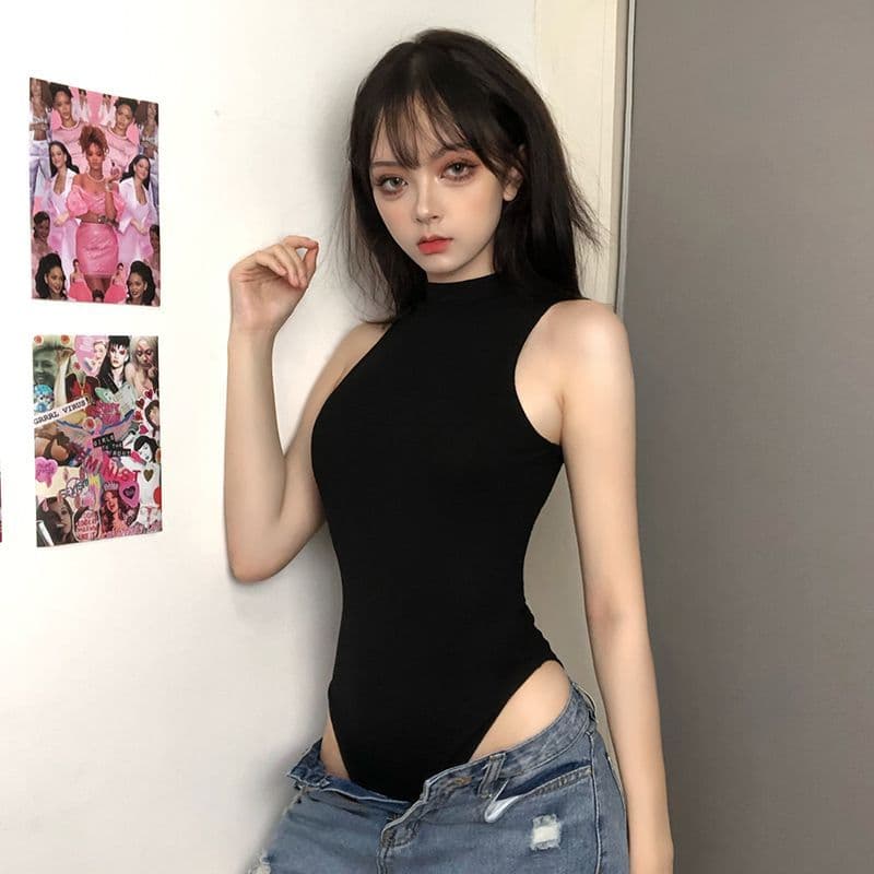 있음 선적 반하이넥 몸매 가꾸기 신축성 민소매 심지어 가랑이 조끼 여성 유럽과 미국 여름 새로운 올인원 의류 만나는 맨위 상세 이미지 5