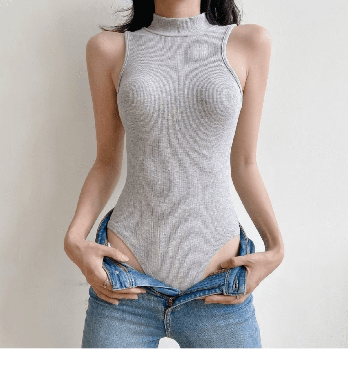 있음 선적 반하이넥 몸매 가꾸기 신축성 민소매 심지어 가랑이 조끼 여성 유럽과 미국 여름 새로운 올인원 의류 만나는 맨위 상세 이미지 13