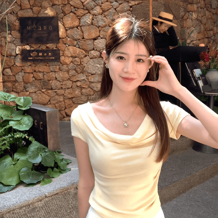 있음 선적 반팔 티셔츠 여성 한국 스타일 흔들다 칼라 새로운 몸매 가꾸기 순수한 욕망 바람 오프숄더 다용도 미니멀리즘 외출용 맨위