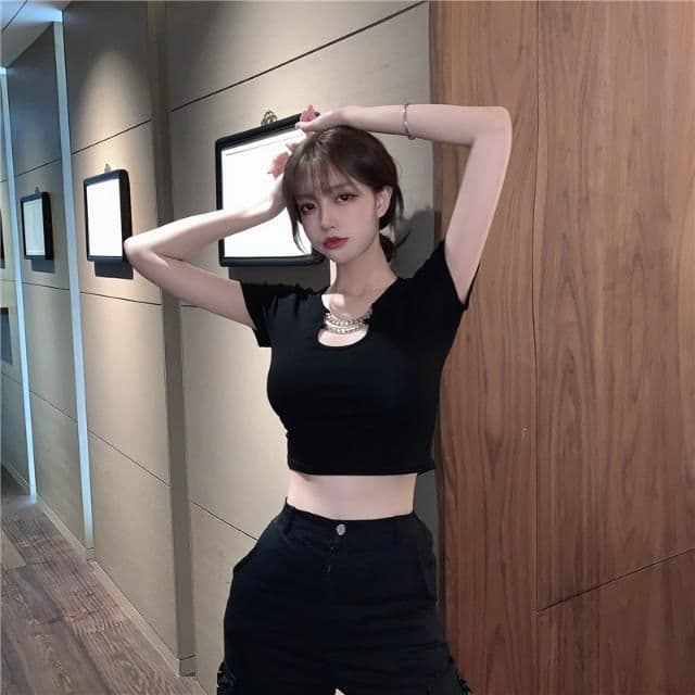 있음 선적 핫걸 검정색 반팔 여성 여름 디자인 센스 작은 대중 몸매 가꾸기 슬림해 보이는 쇼트 스타일 Chic 맨위 ins 타이트 상세 이미지 6