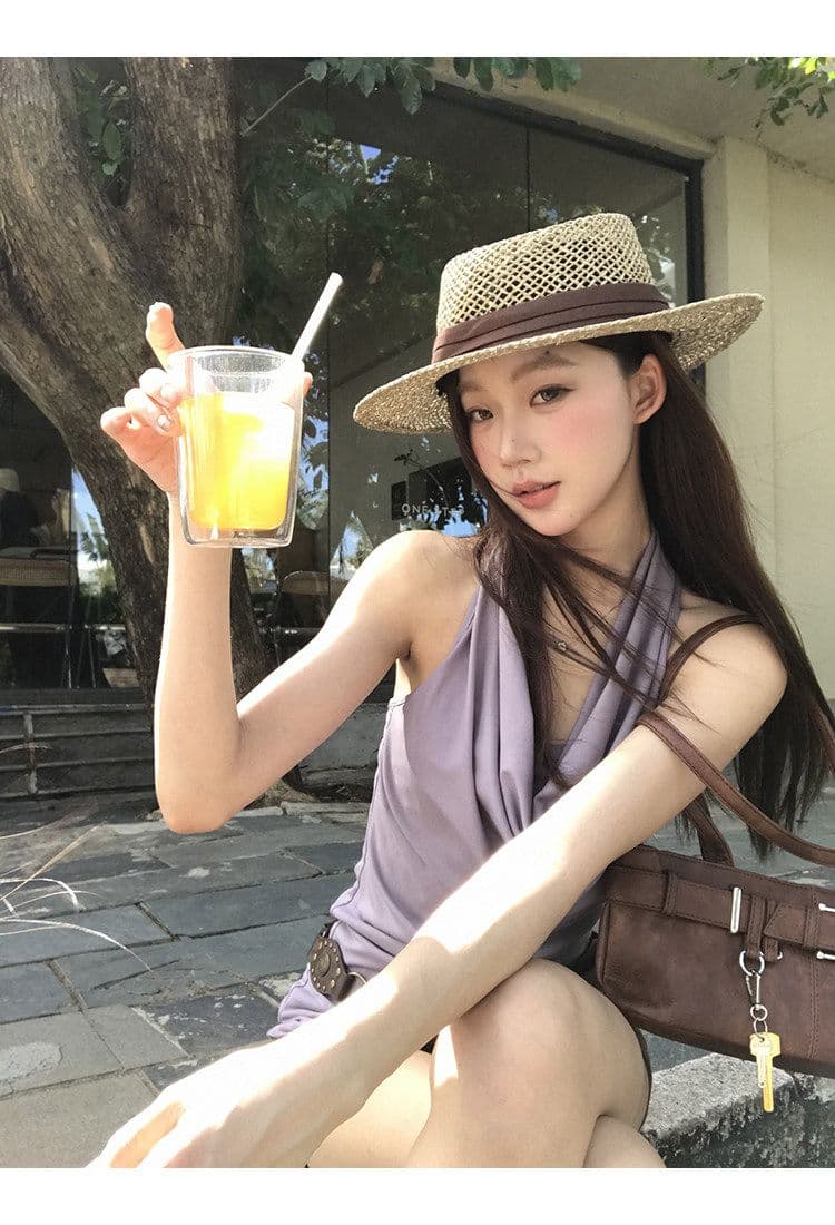 있음 선적 와 사고 방식 캐미솔 여름 외출용 슈퍼 화재 연령 감소 백리스 자이언트 매운맛 민소매 행침 목 맨위 여성 상세 이미지 16