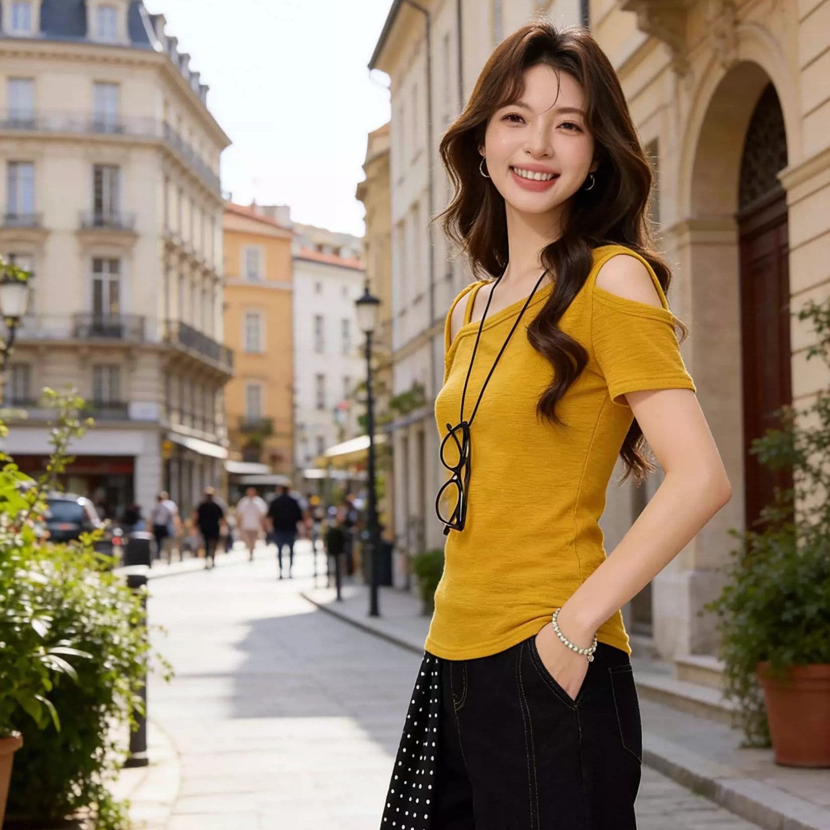 있음 선적 대외 무역 원본 원단 한 부서 핫걸 비스듬한 어깨 디자인 센스 스트랩 반팔 티셔츠 여성 여름 새로운 이미지 4