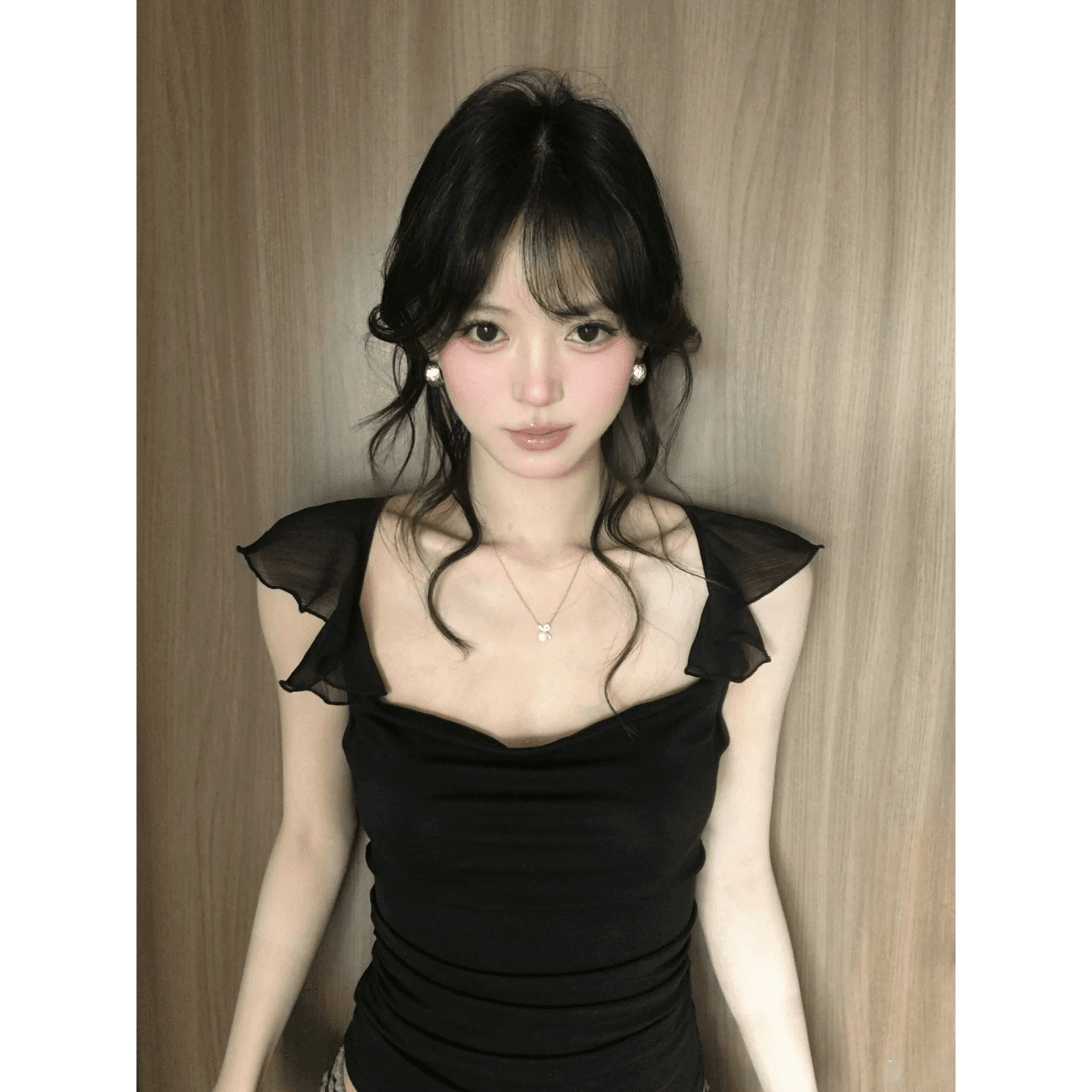 있음 선적 경관 그림 와 사고 방식 모달 260 그램 섹시함 핫걸 바람 패션 작은 날다 소매 흔들다 칼라 티셔츠 이미지 2