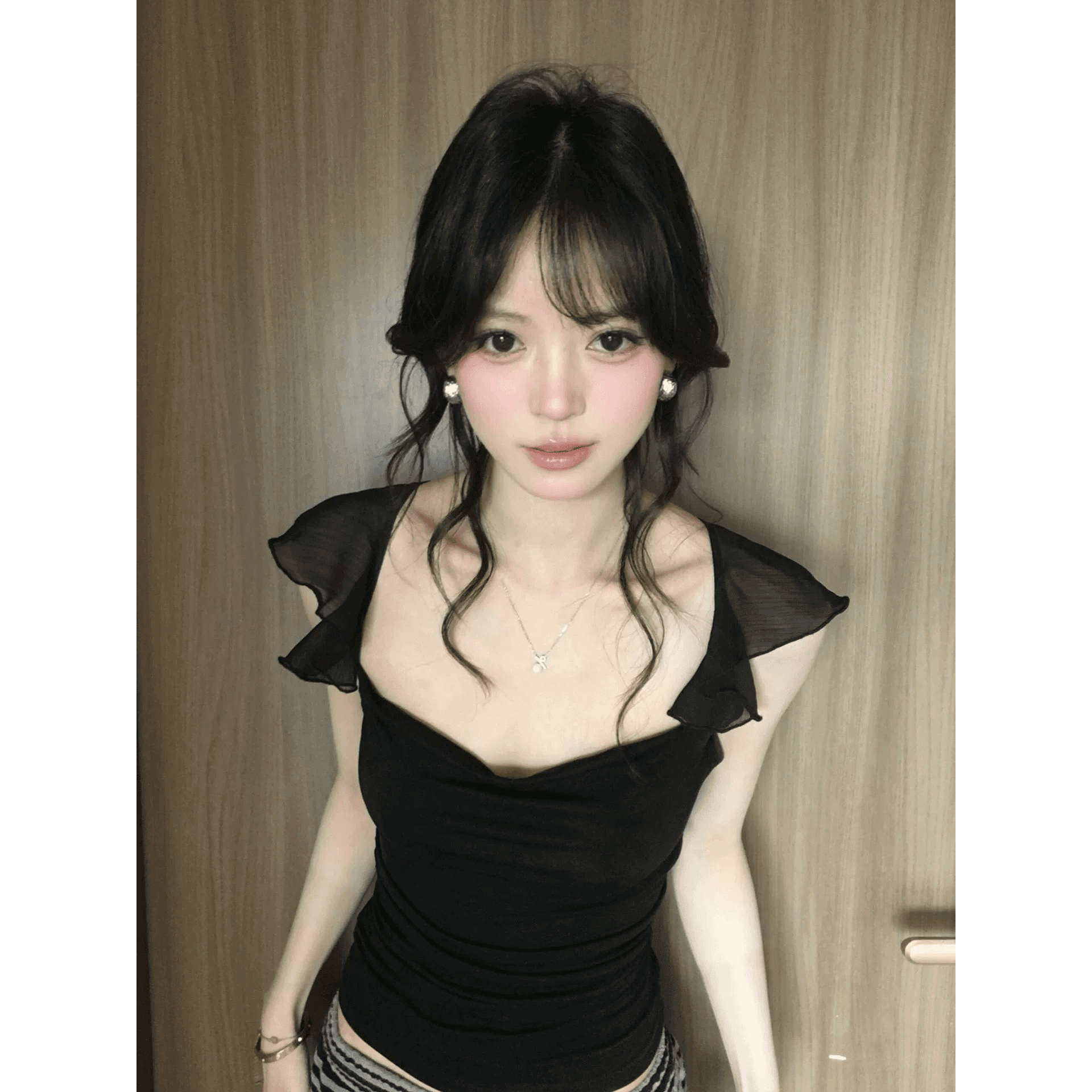 있음 선적 경관 그림 와 사고 방식 모달 260 그램 섹시함 핫걸 바람 패션 작은 날다 소매 흔들다 칼라 티셔츠 상세 이미지 6