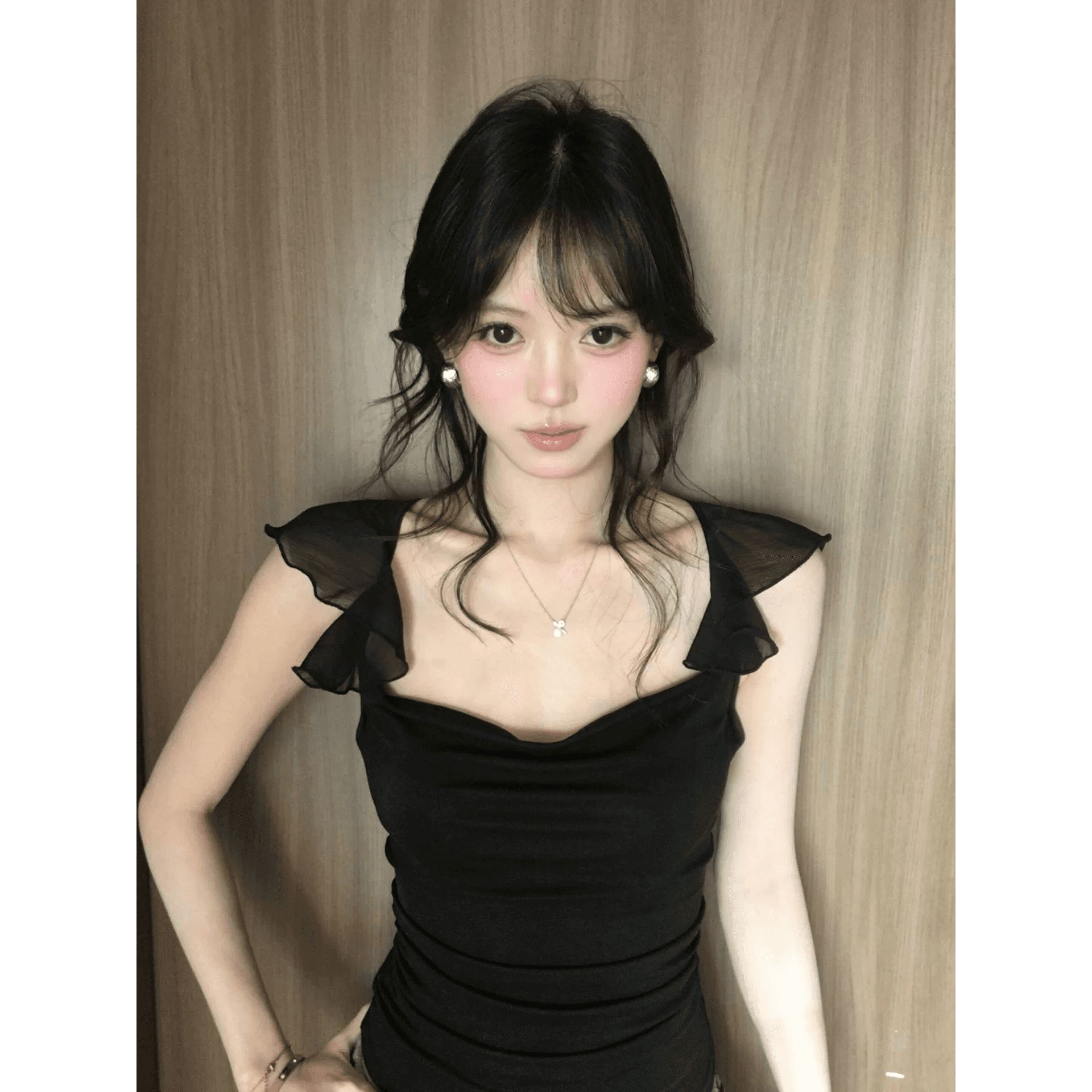 있음 선적 경관 그림 와 사고 방식 모달 260 그램 섹시함 핫걸 바람 패션 작은 날다 소매 흔들다 칼라 티셔츠 상세 이미지 7