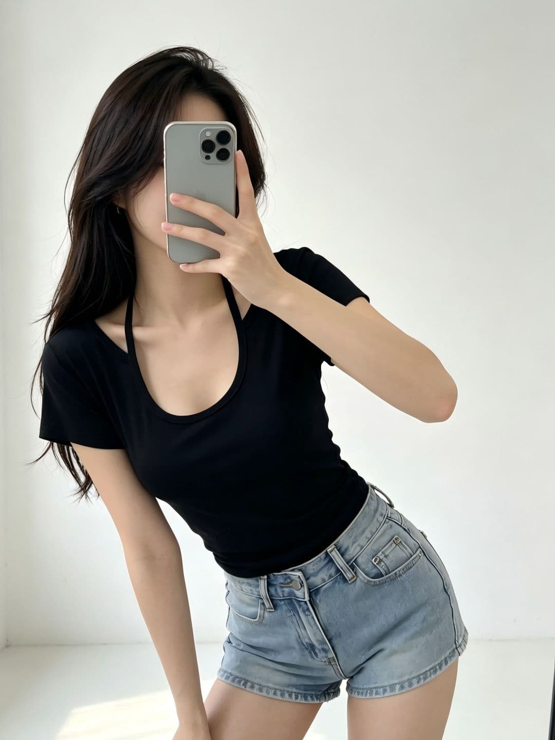 있음 선적 행침 목 반팔 티셔츠 여성 여름 새로운 한국 스타일 디자인 센스 작은 대중 불규칙 몸매 가꾸기 섹시함 맨위 상세 이미지 3