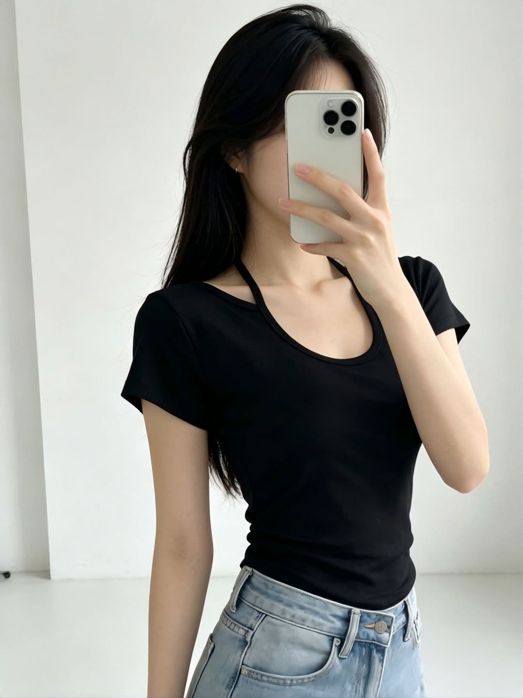 있음 선적 행침 목 반팔 티셔츠 여성 여름 새로운 한국 스타일 디자인 센스 작은 대중 불규칙 몸매 가꾸기 섹시함 맨위 상세 이미지 4