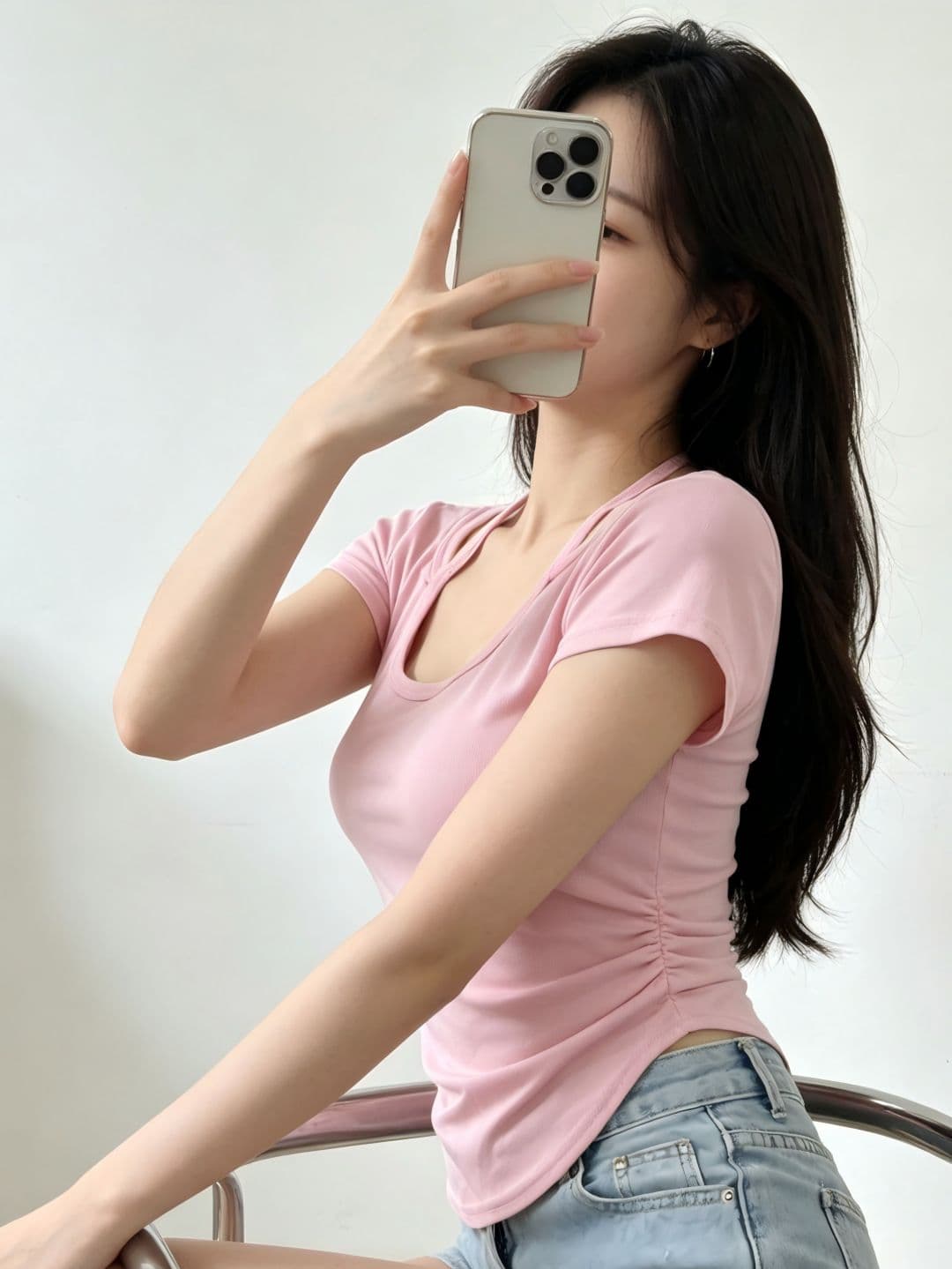 있음 선적 행침 목 반팔 티셔츠 여성 여름 새로운 한국 스타일 디자인 센스 작은 대중 불규칙 몸매 가꾸기 섹시함 맨위 상세 이미지 10