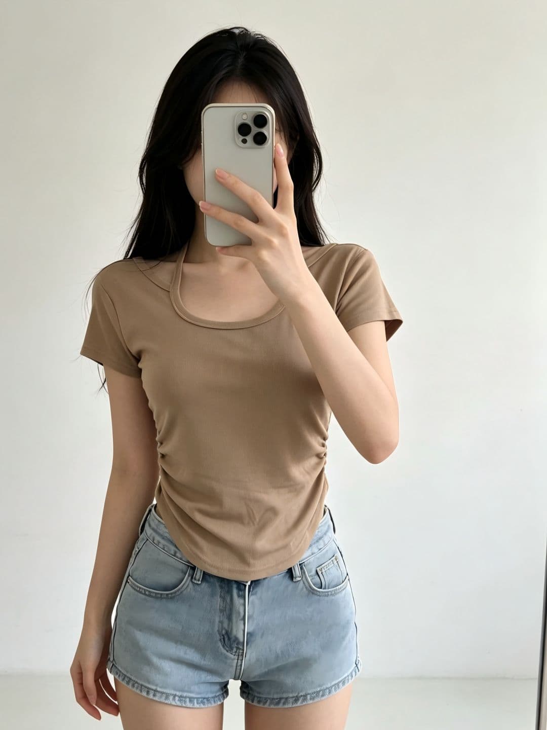 있음 선적 행침 목 반팔 티셔츠 여성 여름 새로운 한국 스타일 디자인 센스 작은 대중 불규칙 몸매 가꾸기 섹시함 맨위 상세 이미지 11