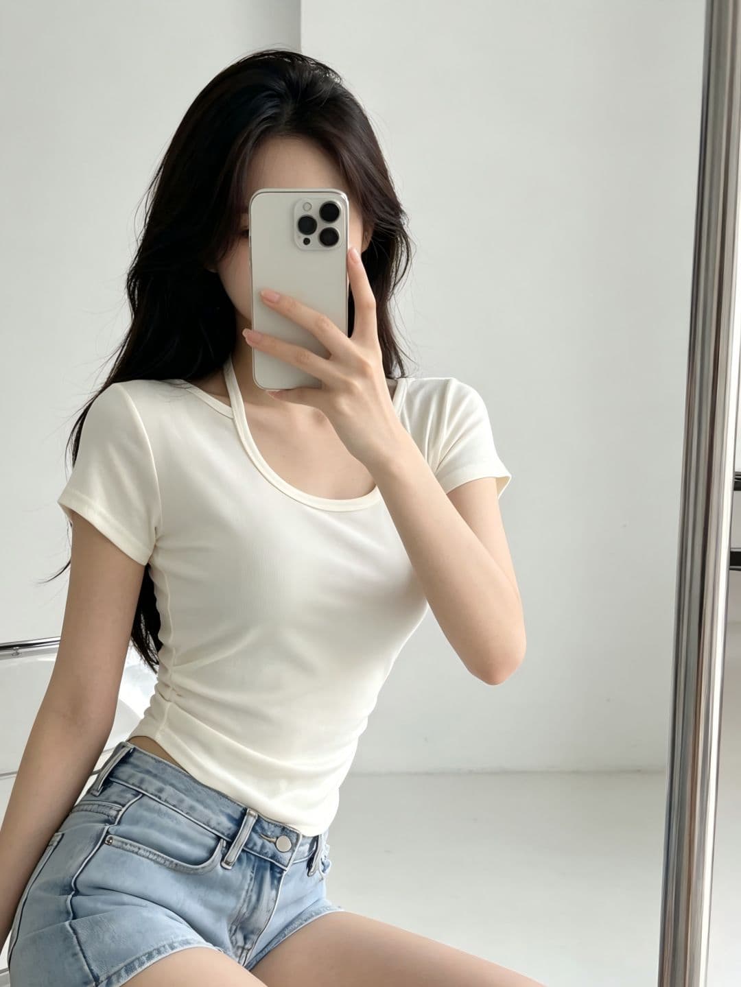 있음 선적 행침 목 반팔 티셔츠 여성 여름 새로운 한국 스타일 디자인 센스 작은 대중 불규칙 몸매 가꾸기 섹시함 맨위 상세 이미지 19
