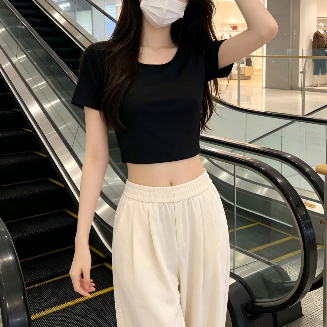 있음 선적 반팔 티셔츠 여성 여름 새로운 한국 스타일 순수한 욕망 바람 핫걸 몸매 가꾸기 쇼트 스타일 이슬 뼈의 섹시함 긍정적 인 어깨 의류 상세 이미지 6