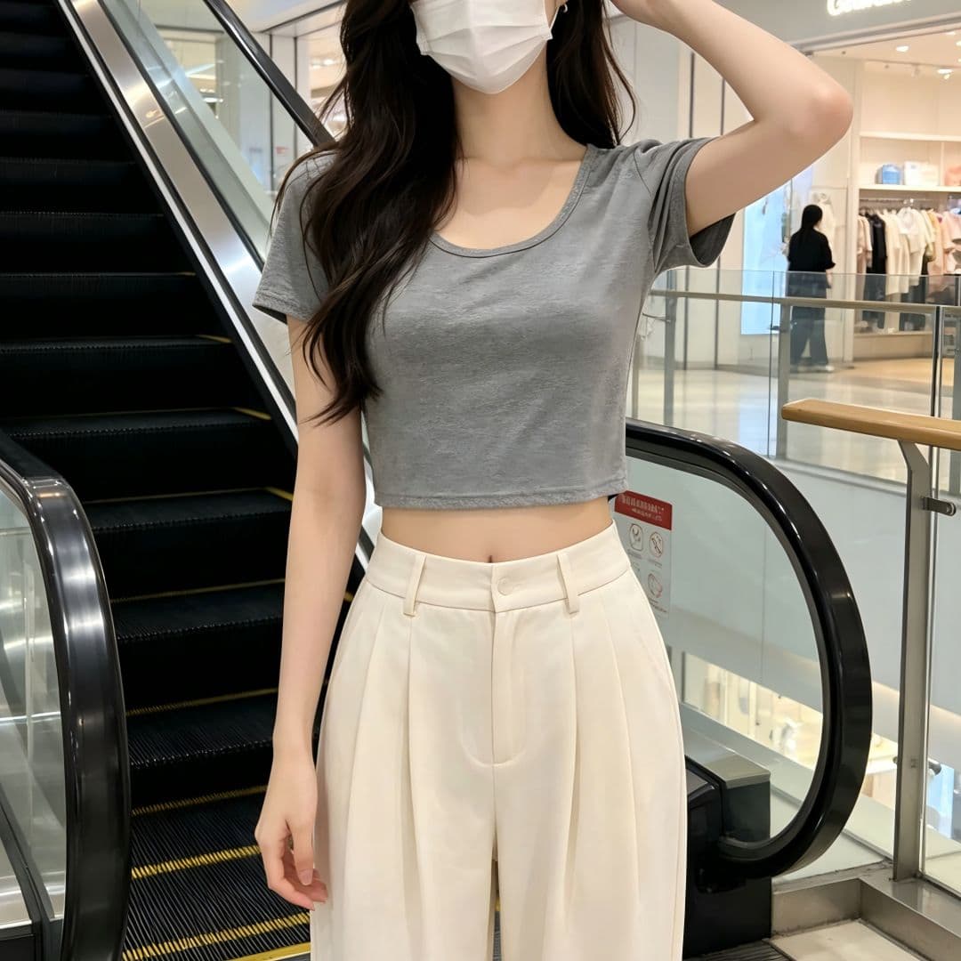 있음 선적 반팔 티셔츠 여성 여름 새로운 한국 스타일 순수한 욕망 바람 핫걸 몸매 가꾸기 쇼트 스타일 이슬 뼈의 섹시함 긍정적 인 어깨 의류 상세 이미지 8