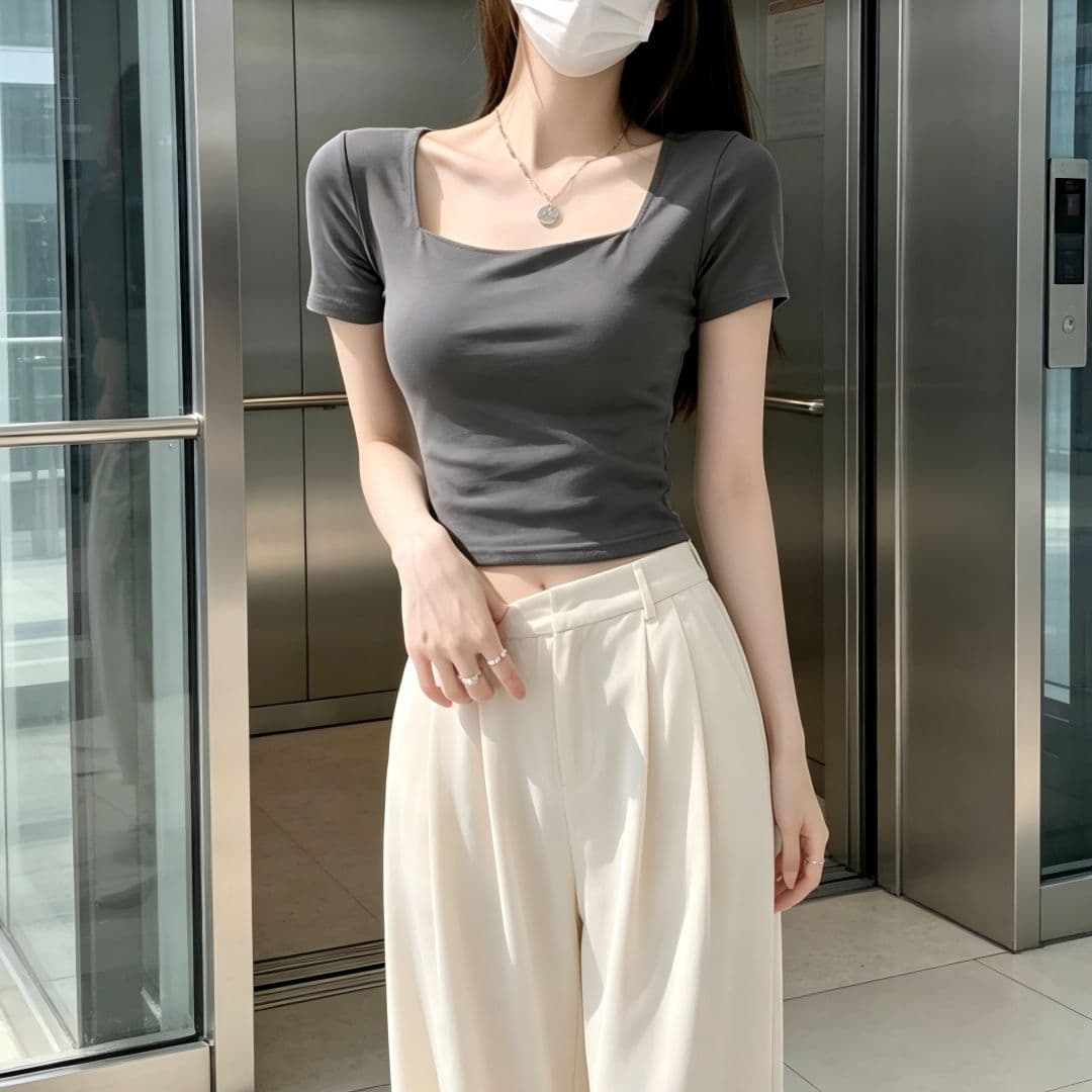 있음 선적 반팔 티셔츠 여성 여름 새로운 한국 스타일 디자인 센스 작은 대중 광장 칼라 소녀 몸매 가꾸기 쇼트 스타일 섹시함 맨위 상세 이미지 11