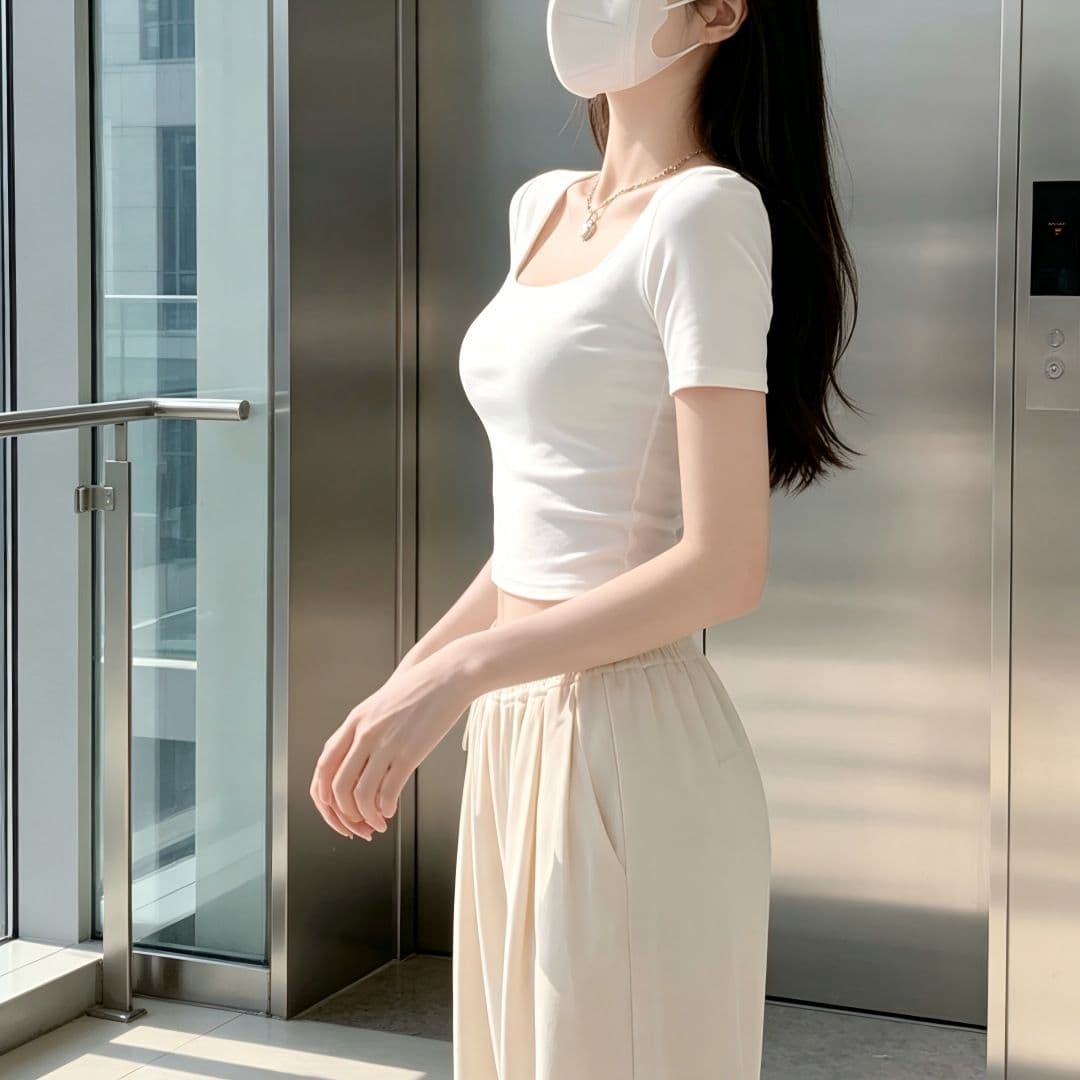 있음 선적 반팔 티셔츠 여성 여름 새로운 한국 스타일 디자인 센스 작은 대중 광장 칼라 소녀 몸매 가꾸기 쇼트 스타일 섹시함 맨위 상세 이미지 13