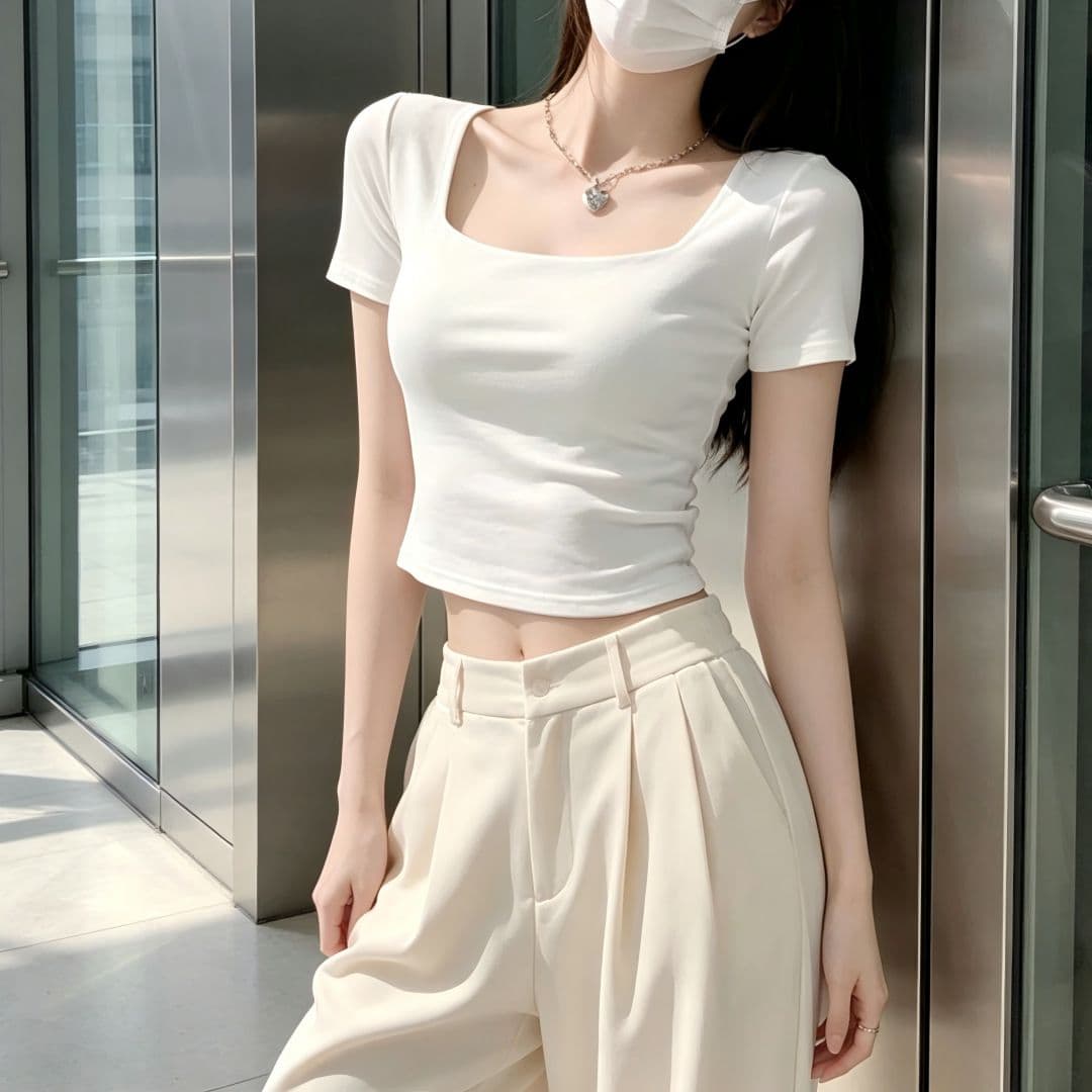 있음 선적 반팔 티셔츠 여성 여름 새로운 한국 스타일 디자인 센스 작은 대중 광장 칼라 소녀 몸매 가꾸기 쇼트 스타일 섹시함 맨위 상세 이미지 14