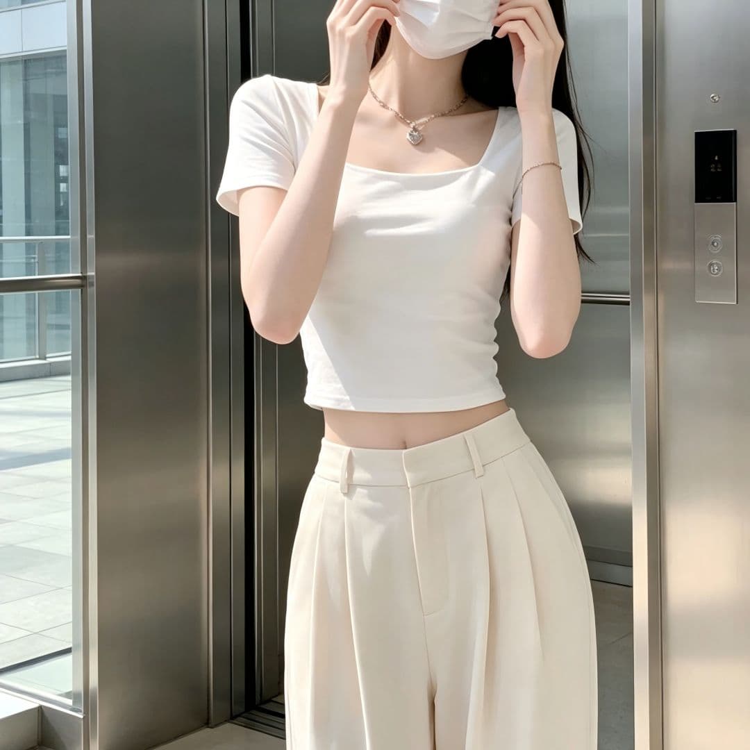 있음 선적 반팔 티셔츠 여성 여름 새로운 한국 스타일 디자인 센스 작은 대중 광장 칼라 소녀 몸매 가꾸기 쇼트 스타일 섹시함 맨위 상세 이미지 15