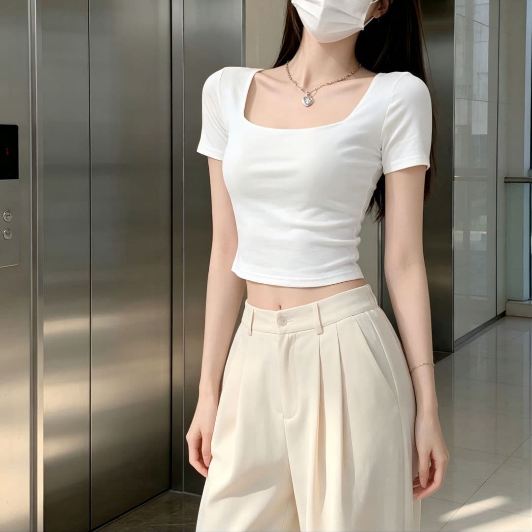 있음 선적 반팔 티셔츠 여성 여름 새로운 한국 스타일 디자인 센스 작은 대중 광장 칼라 소녀 몸매 가꾸기 쇼트 스타일 섹시함 맨위 상세 이미지 16