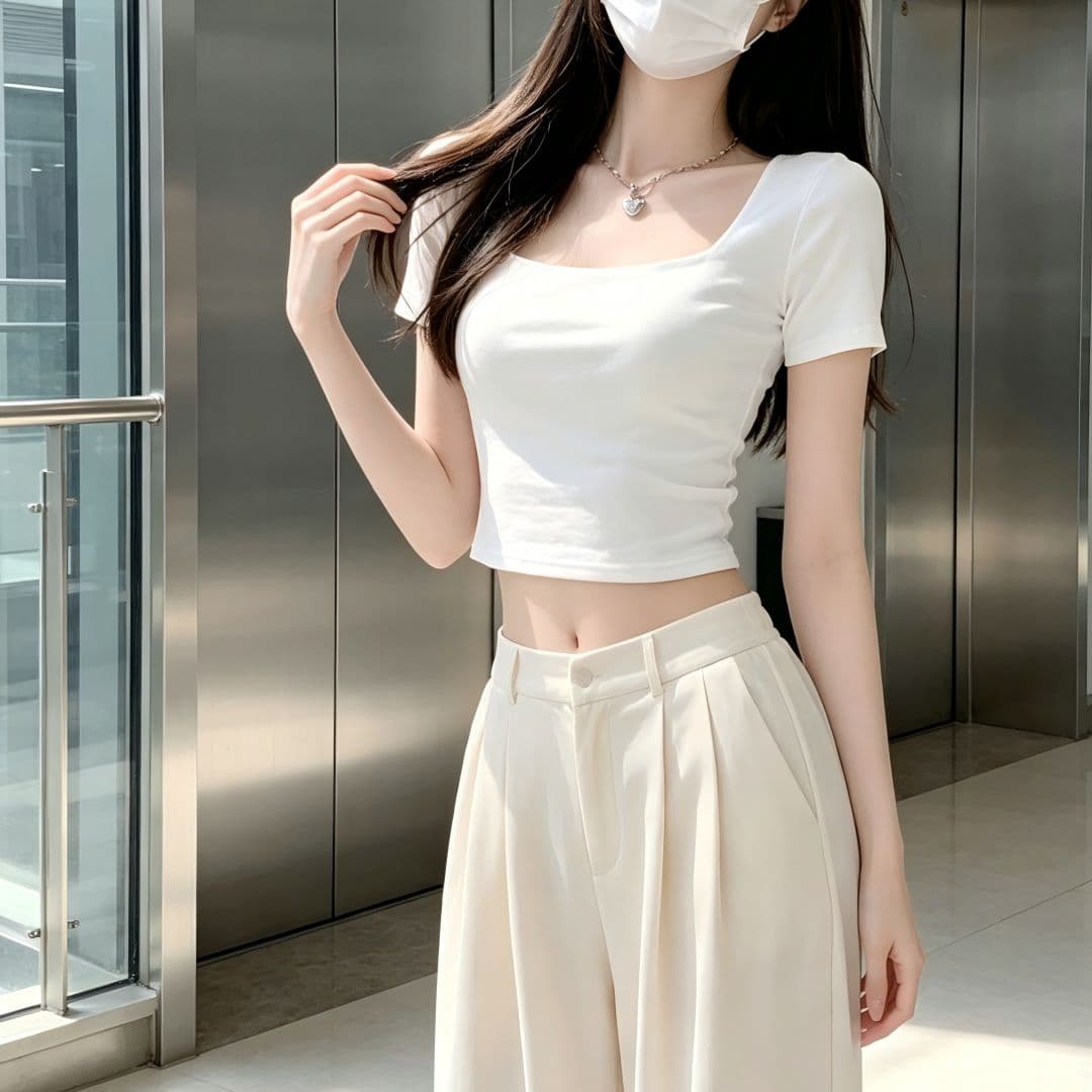 있음 선적 반팔 티셔츠 여성 여름 새로운 한국 스타일 디자인 센스 작은 대중 광장 칼라 소녀 몸매 가꾸기 쇼트 스타일 섹시함 맨위 상세 이미지 17