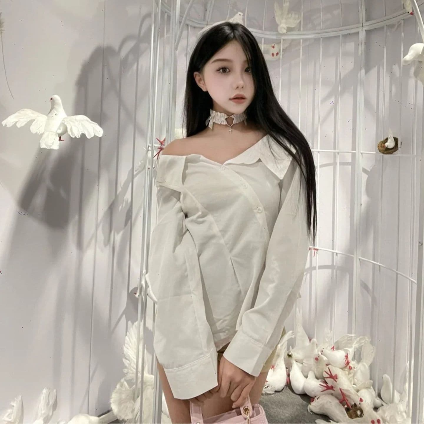 있음 선적 원본 품질 가을 새로운 한 부서 한 단어 오프숄더 긴팔 자외선 차단 셔츠 몸매 가꾸기 맨위 이미지 3