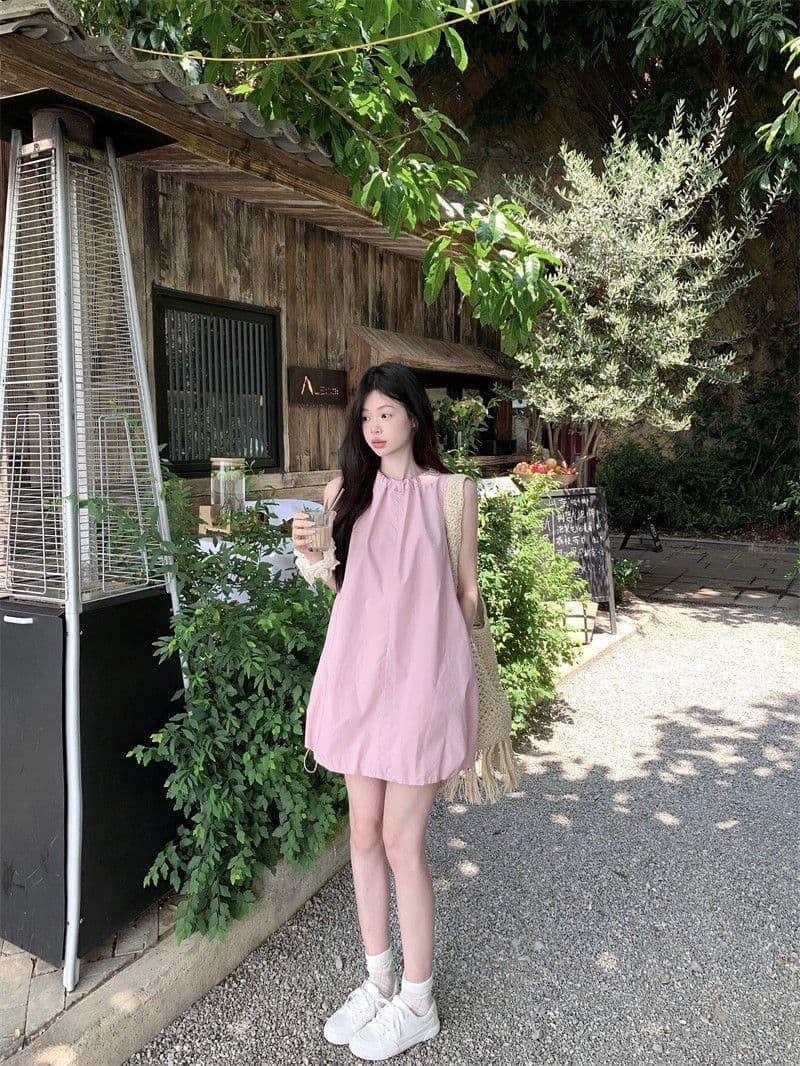 있음 선적 연령 감소 디자인 센스 핑크색 레이스업 여성 드레스 여름 새로운 단색 꽃밭 치마 미니 스커트 트렌디 상세 이미지 2