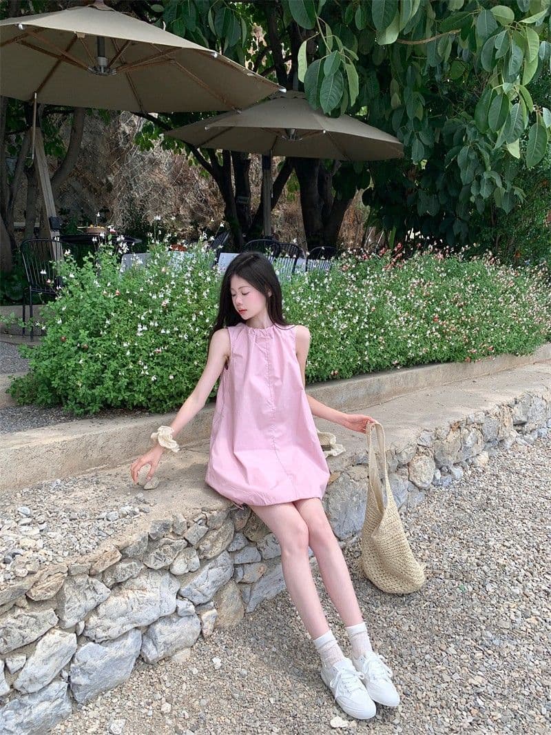 있음 선적 연령 감소 디자인 센스 핑크색 레이스업 여성 드레스 여름 새로운 단색 꽃밭 치마 미니 스커트 트렌디 상세 이미지 5