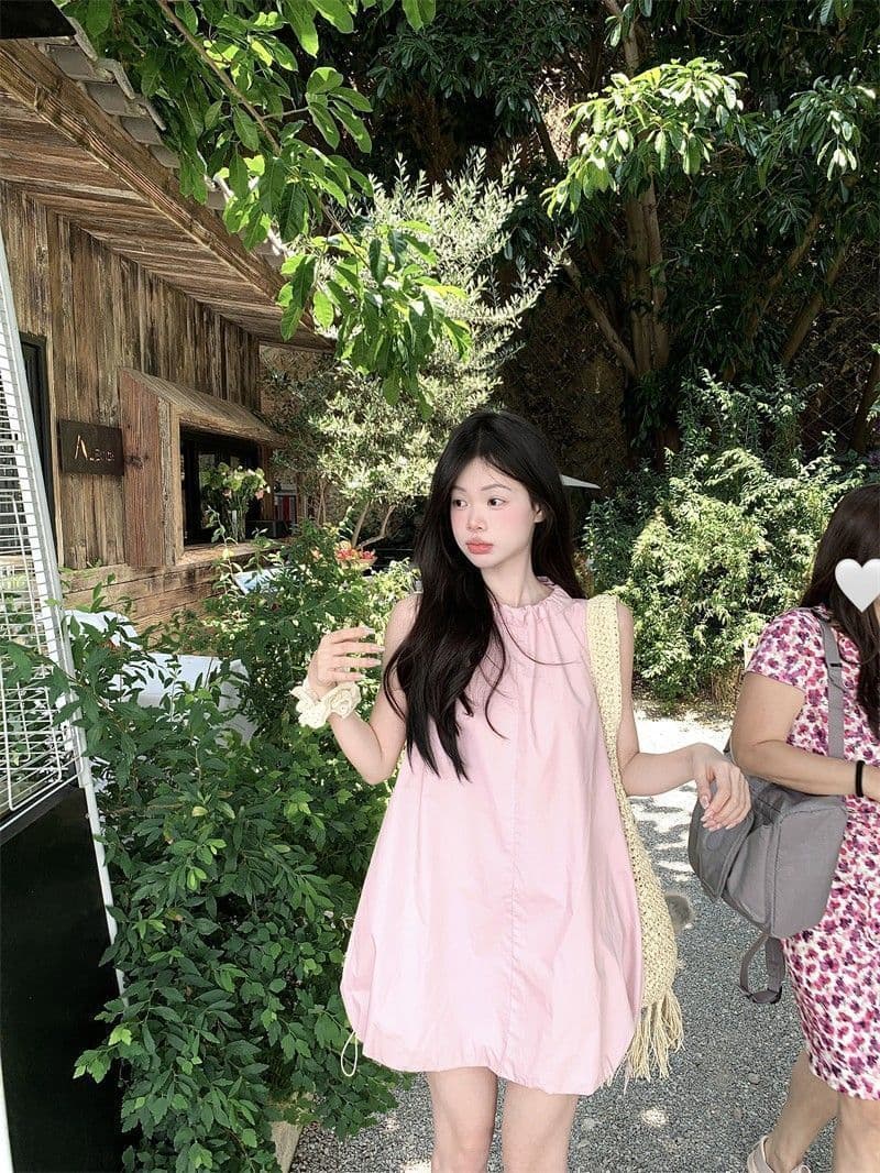 있음 선적 연령 감소 디자인 센스 핑크색 레이스업 여성 드레스 여름 새로운 단색 꽃밭 치마 미니 스커트 트렌디 상세 이미지 10