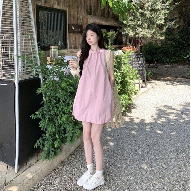 있음 선적 연령 감소 디자인 센스 핑크색 레이스업 여성 드레스 여름 새로운 단색 꽃밭 치마 미니 스커트 트렌디 상세 이미지 13