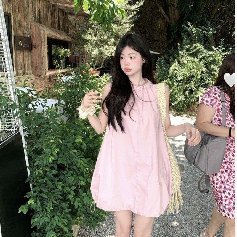 있음 선적 연령 감소 디자인 센스 핑크색 레이스업 여성 드레스 여름 새로운 단색 꽃밭 치마 미니 스커트 트렌디 상세 이미지 16