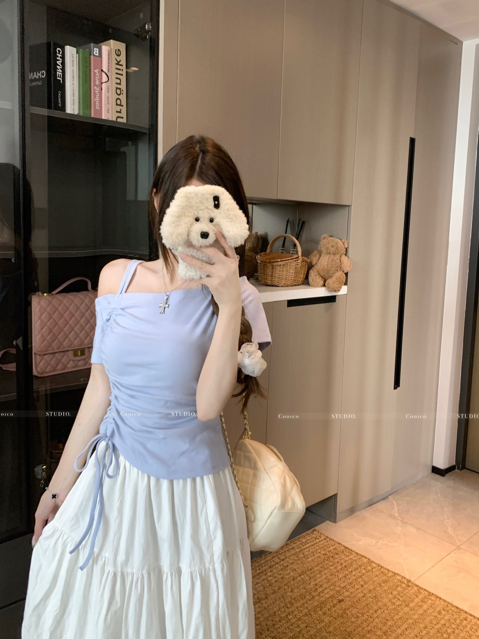 높음 폭탄 리브 디자인 센스 비스듬한 칼라 오프숄더 펌프 로프 맨위 여성 여름 작은 대중 Chic 허리 수축 슬림해 보이는 티셔츠 상세 이미지 22